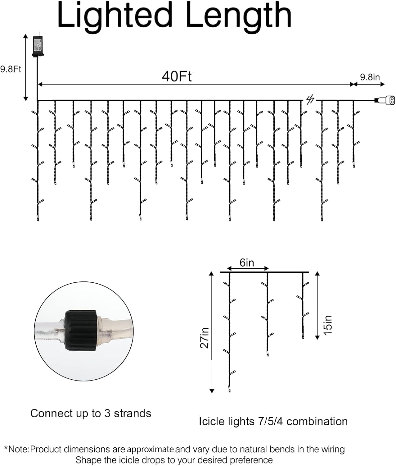 Icicle Outdoor Christmas Lights, 40Ft. 432 LED with 81 Drops, Dimmable Twinkle Fairy with Remote and Timer for House Holiday Decorations, Blue and White