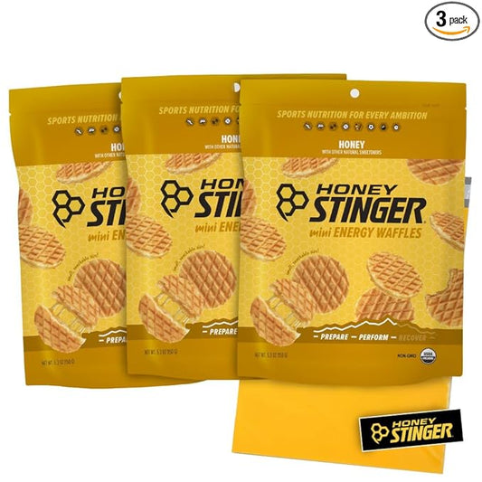 Honey Stinger Mini Waffles – Variety Pack With Sticker and Polybag – 3 Count – Honey Flavor– Energy Source for Any Activity – Resealable Bags