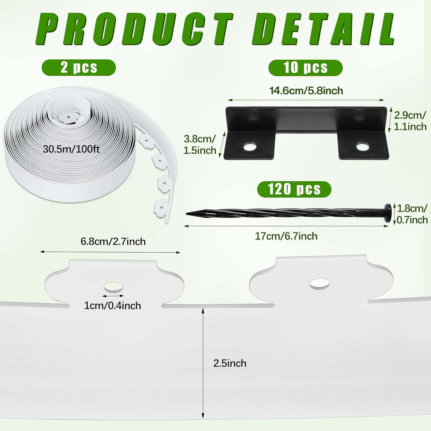 Sasylvia 2.5'' x 200' Landscape Edging Kit Edging Border Coil Include Anchoring Spikes 10 Connectors Plastic Garden Border for Lawn Garden Grass Yard Home(White)