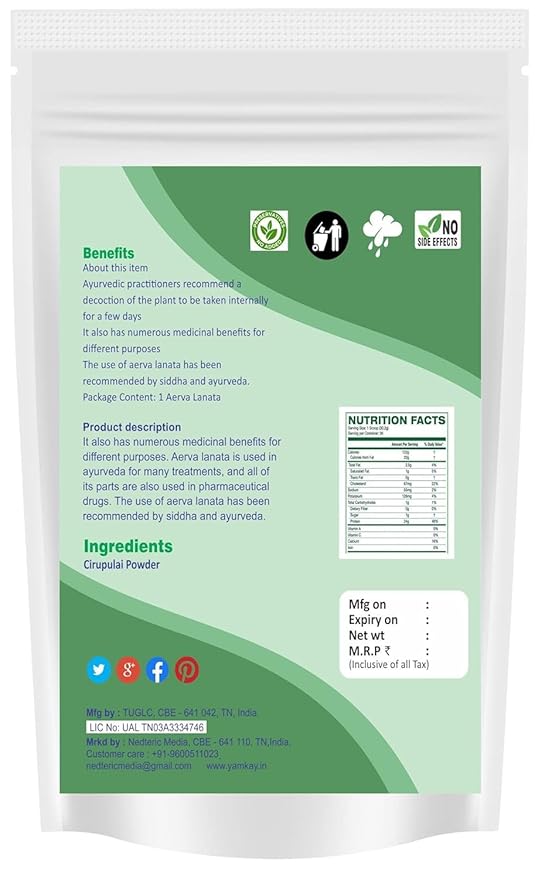 Aerva Lanata Powder, Mountain Knot Grass, Ciru Pulai, Cherula Powder, Herbal Supplement, Natural Detox, Ayurvedic Medicine, Pure and Organic (300 GM, Mountain Knot Grass Powder)