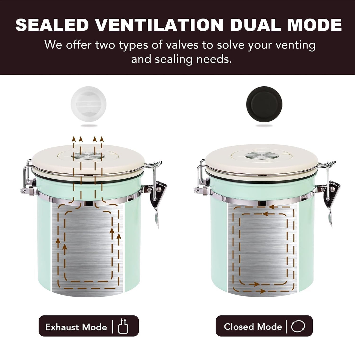 ShanSon Coffee Canister Airtight Coffee Container Stainless Steel Coffee Bean Storage Container with CO2 Release Valve and Scoop Coffee Canister for Beans,Grounds,Sugar,Flour,Tea,Cereal,11OZ,Green