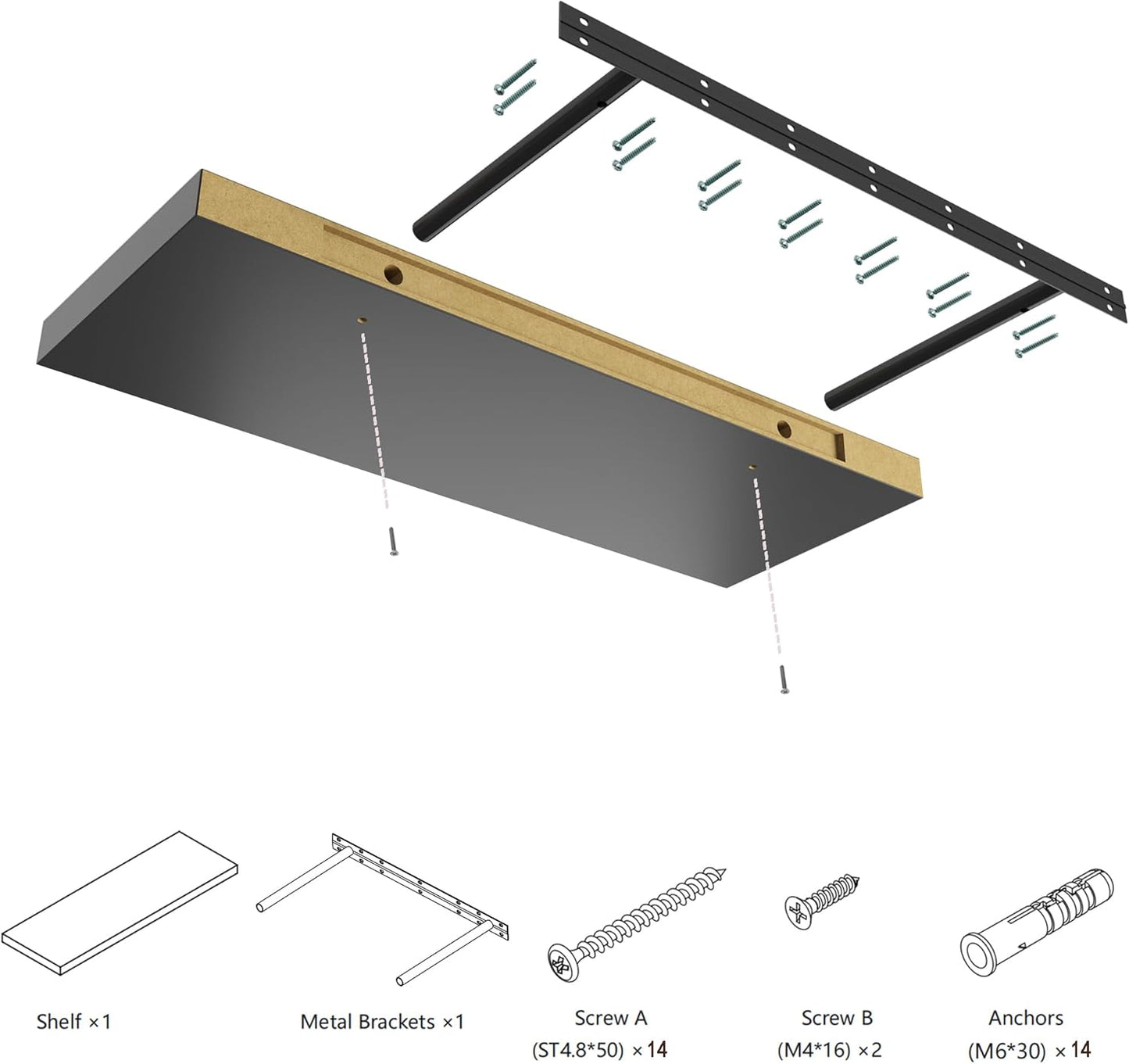 Large Floating Shelves for Wall Set of 2 Wooden Wall Shelves 36 in x 12.75 in x 2 inRoom Decor Long Shelf with Invisible Wall Mount Bracket for Bedroom Kitchen Living Room Black
