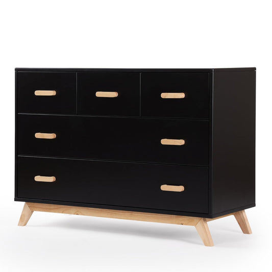 dadada Soho 5-Drawer Dresser for Nursery and Bedroom - Modern Design, Large Storage, Baby-Safe Finish, Soft Close Drawers, Anti-Tip Safety, Sturdy Legs & Solid Wood Handles, 47” Wide (Black+Natural)