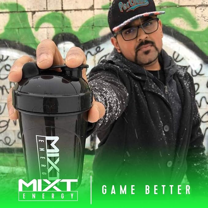 MIXT Energy Shaker Bottle, 16 oz. Shaker Bottle, BPA Free & Lid Mixing Technology (16 oz, Black)