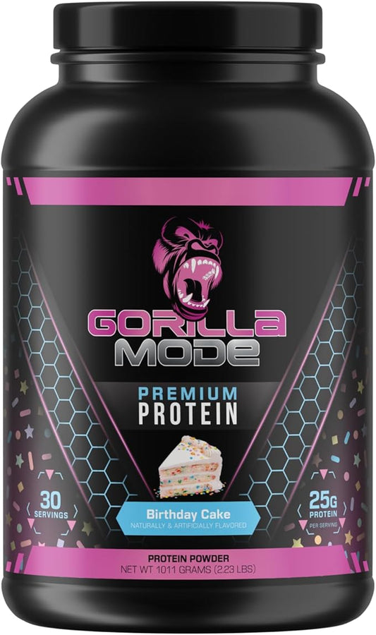 Gorilla Mode Premium Whey Protein - Birthday Cake / 25 Grams of Whey Protein Isolate & Concentrate/Recover and Build Muscle (30 Servings)