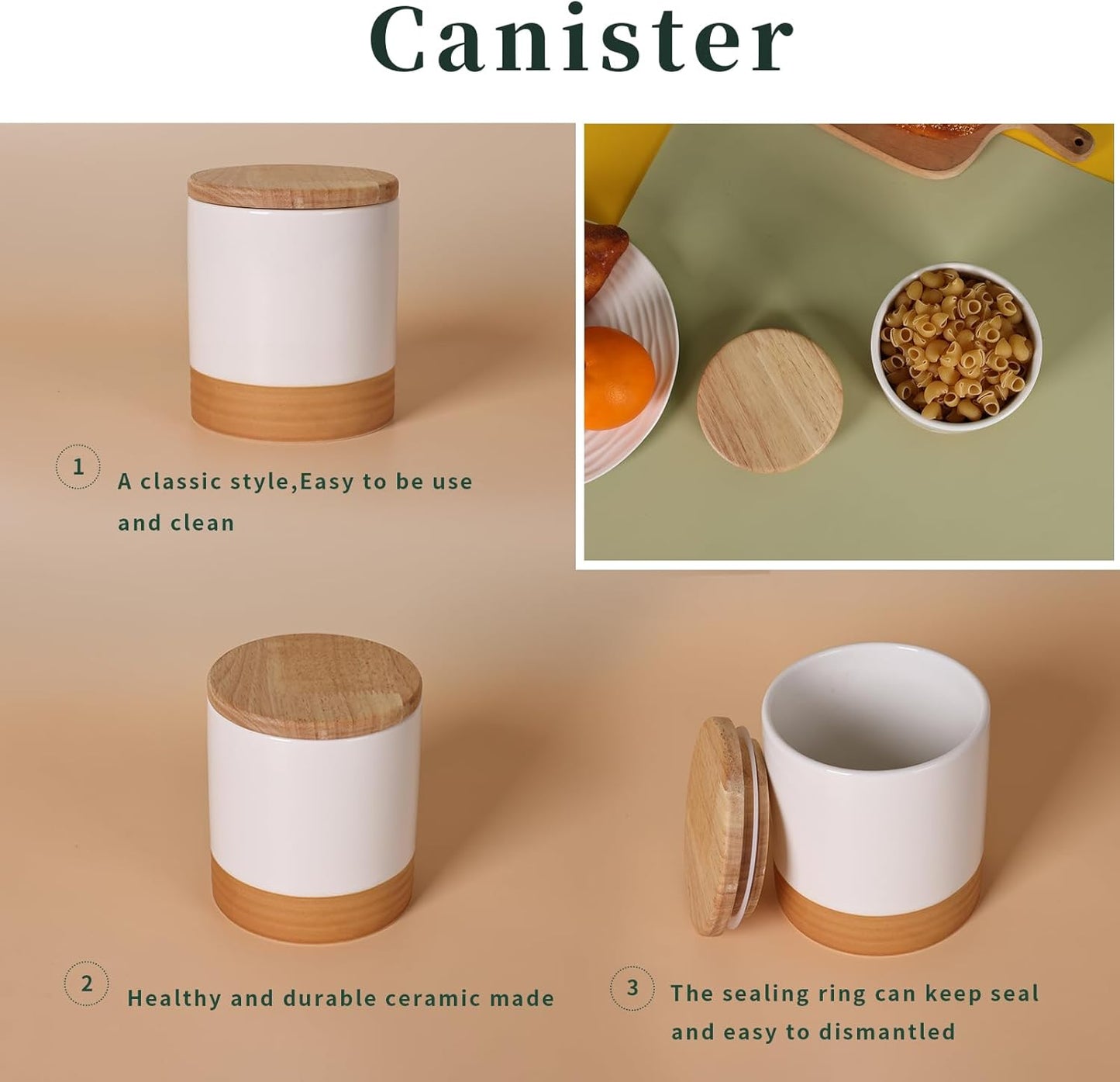 LEETOYI Ceramic Food Storage Jar with Seal Lid,Kitchen Canisters for Countertop, Serving for Ground Coffee, Tea, Sugar, Salt and More 31 Oz White