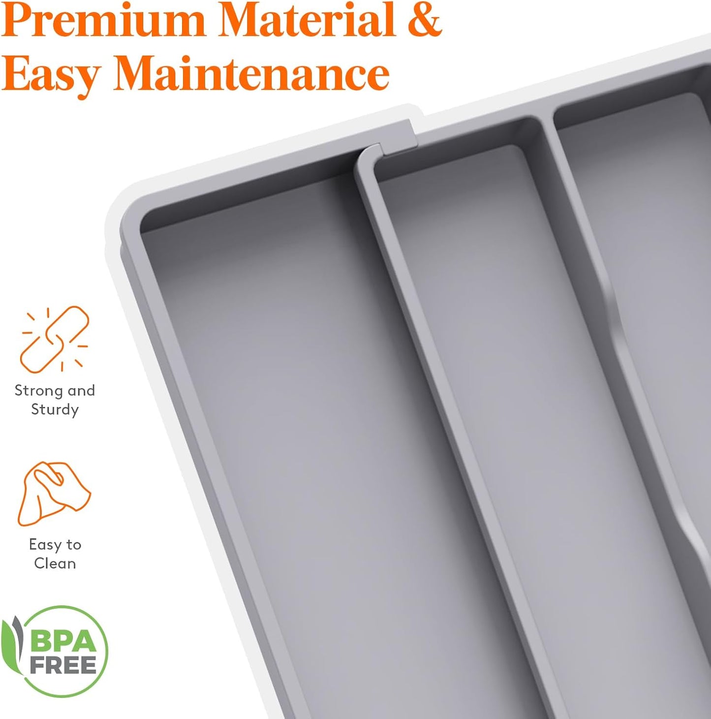 Lifewit Utensil Organizer for Kitchen Drawers, Expandable Cooking Utensil Tray, Adjustable Cutlery Silverware Flatware Holder, Plastic Kitchen Spatula Tools and Gadgets Storage Divider, Large, Gray