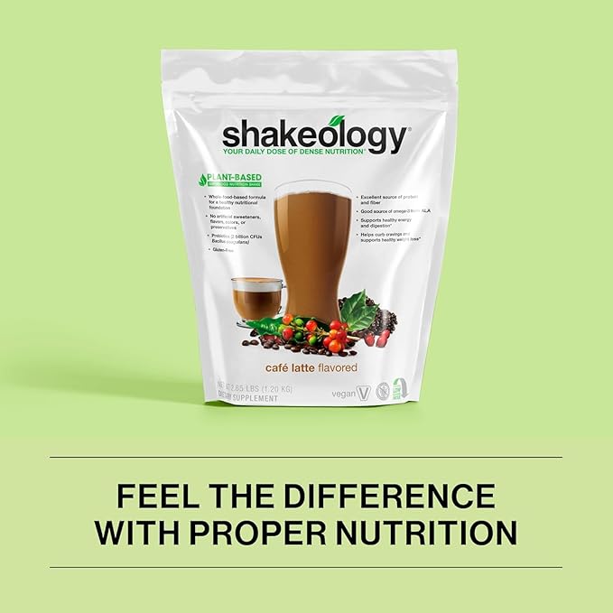 Shakeology Vegan Protein Powder - Gluten Free, Superfood Protein Shake - Helps Support Healthy Weight Loss, Lean Muscle Support, Gut Health, Manage Effects of Stress, Cafe Latte - 30 Servings