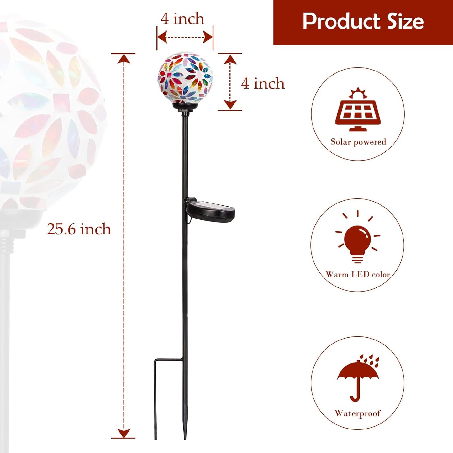 Afirst Solar Lights Outdoor Decorative - Solar Mosaic Garden Stakes Flower Decorative Lights Waterproof for Pathway Yard Lawn Decoration Multi