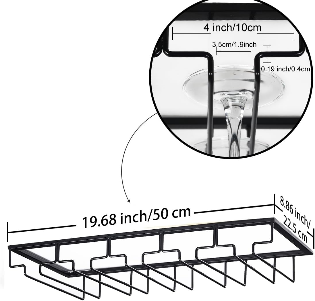 Wine Glass Rack - Under Cabinet Stemware Wine Glass Holder Glasses Storage Hanger 2 Pack Metal Organizer for Bar Kitchen 5 Rows Black