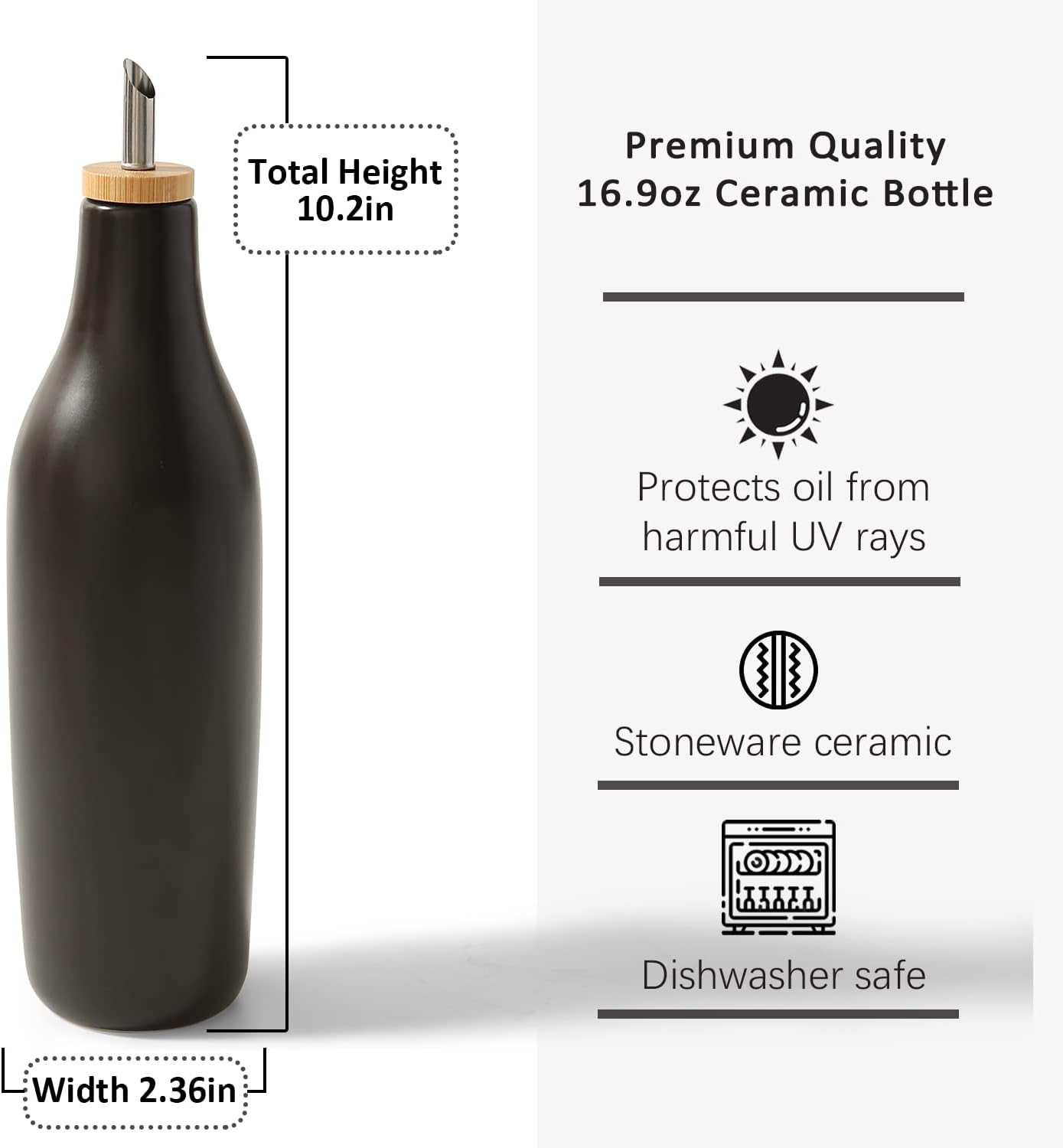 HOMCDALY Olive Oil and Vinegar Dispenser Set, Two 16oz Ceramic Oil Dispenser for Kitchen, Kitchen Dispenser Bottle for EVOO Vinegar Syrups, Modern Farmhouse Design| Set of 2 – Black