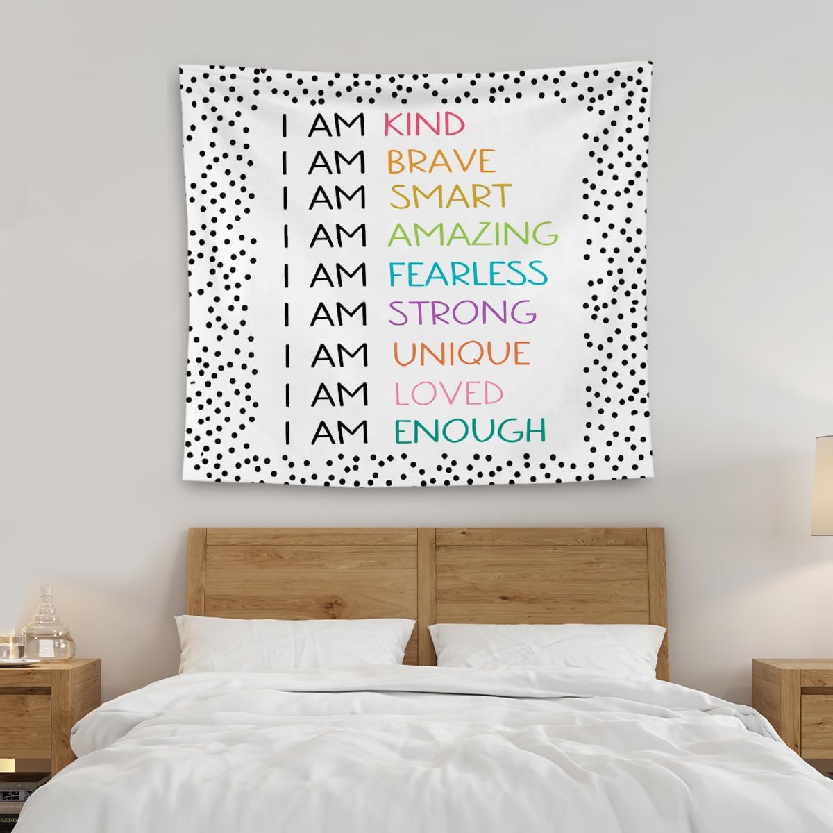 QGFM Positive Affirmations Wall Decor, I am Kind Brave Smart Inspirational Tapestry Wall Hanging for Classroom Nursery Kids Room Playroom Decor, Positive Affirmations for Kids, 50x60 Inches