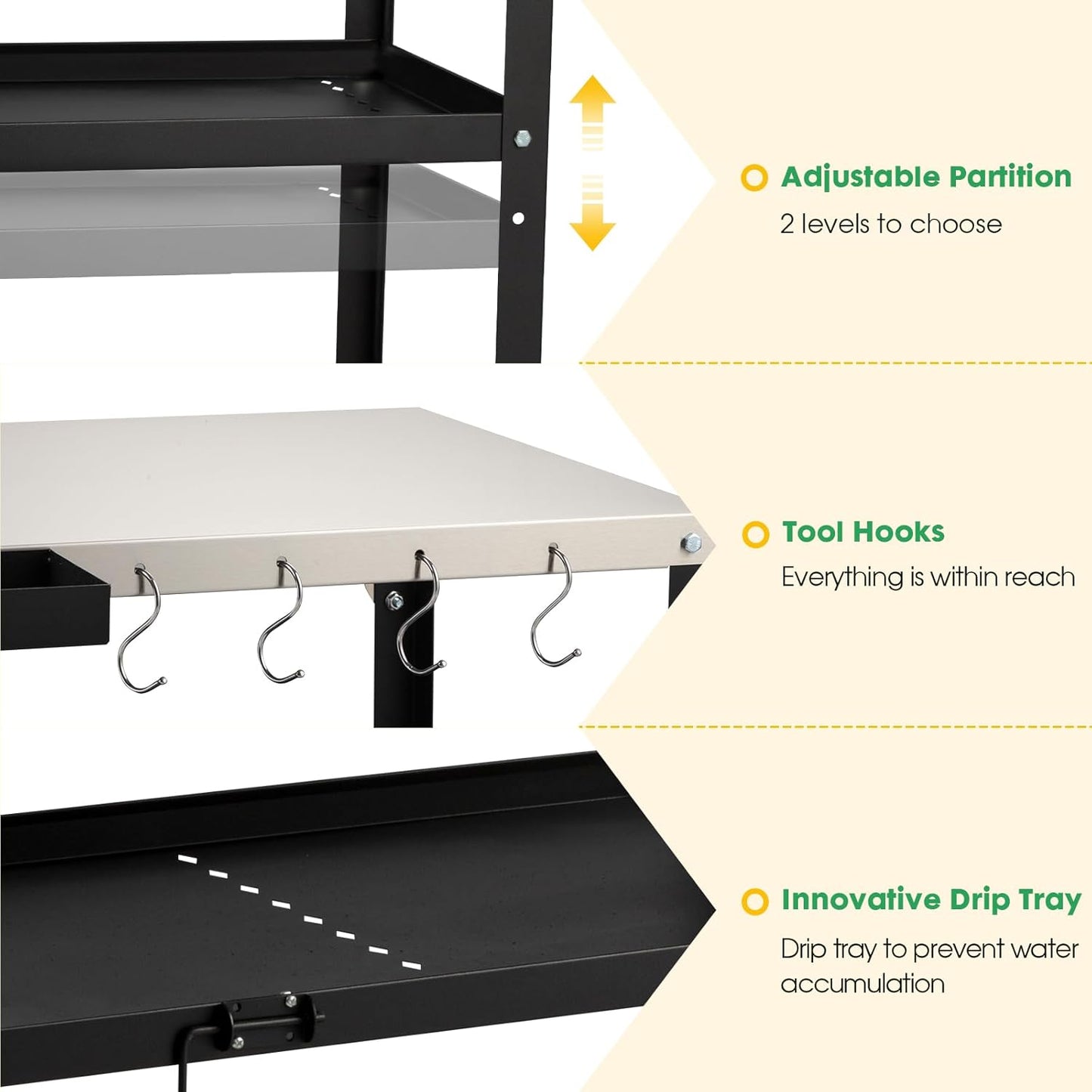 Outdoor Grill Cart Table,Indoor and Outdoor Pizza Oven Table,with 4 Movable Total Lock Casters, Hooks, Side Handle Multifunctional (Stainless Steel Table)