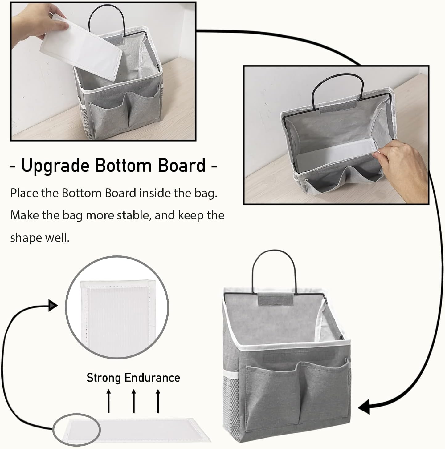 2pcs Small Wall Hanging Organizer Bag, Linen Fabric Door Hanging Storage Basket with Pockets, Waterproof Bin for Kitchen, Bedroom, Office, RV Camper (White)