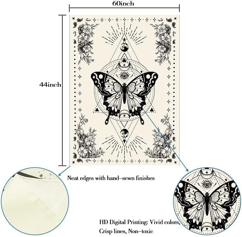Lunerfex Boho Butterfly Tapestry Small Tapestry Tarot Tapestries Moon Phase Aesthetic Tapestries Wall Hanging for Bedroom and Living Room Decor Butterfly 44×60 Inches