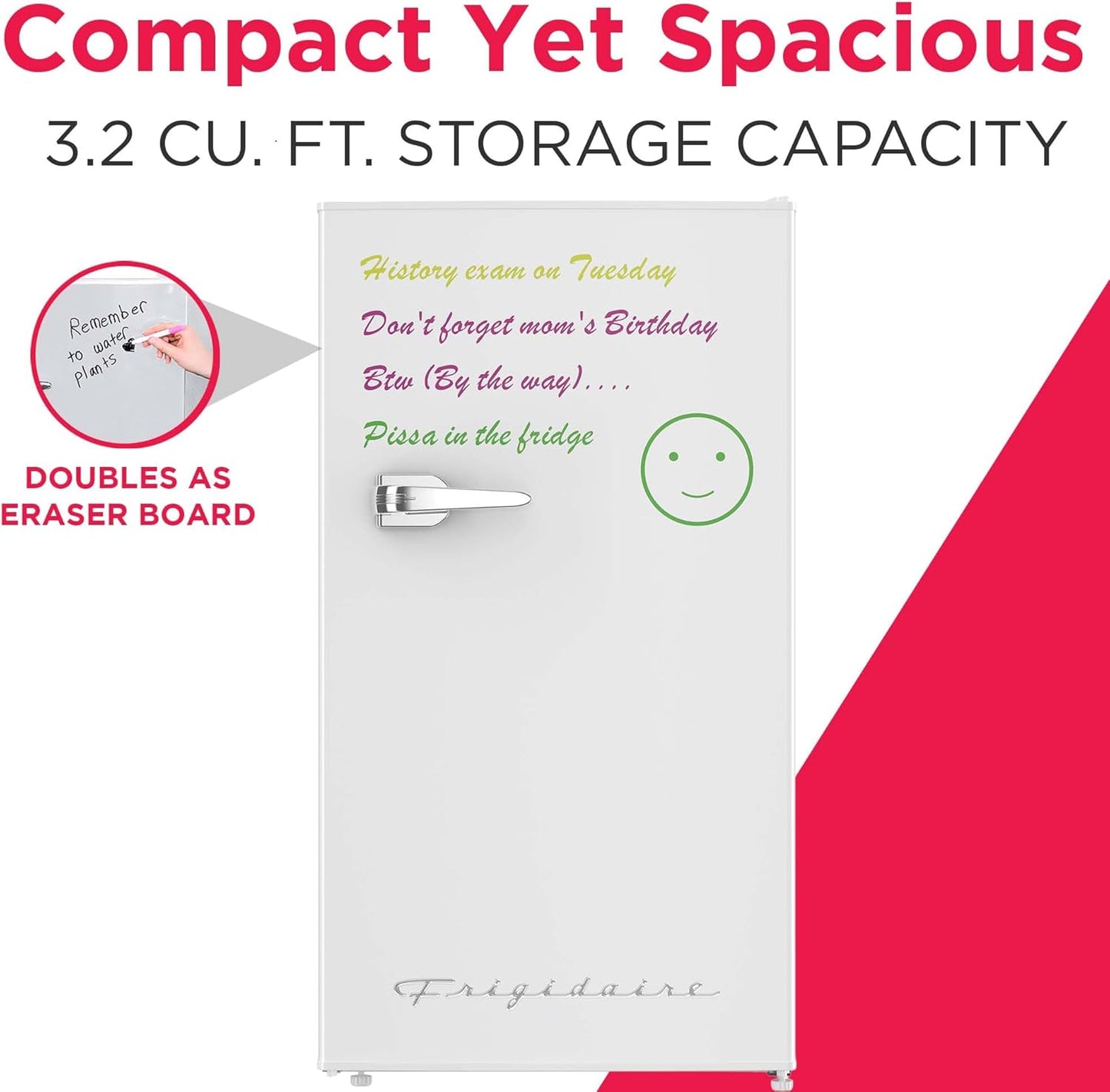 Frigidaire EFR331-WHITE 3.2 Cu ft Eraser Board Mini Compact Dorm Fridge (White)