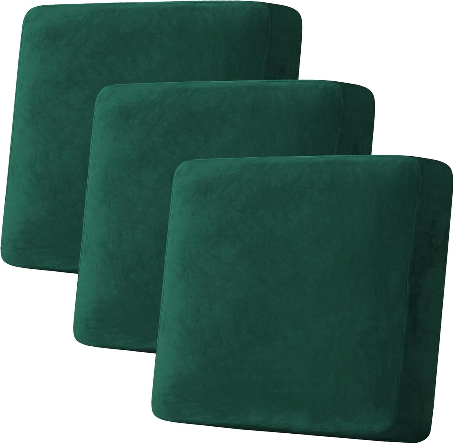H.VERSAILTEX Velvet Stretch Couch Cushion Cover Plush Cushion Slipcover Cushion Furniture Protector Seat Cushion Sofa Cover (3 Piece XL Sofa Cushion Covers, Vintage Green)