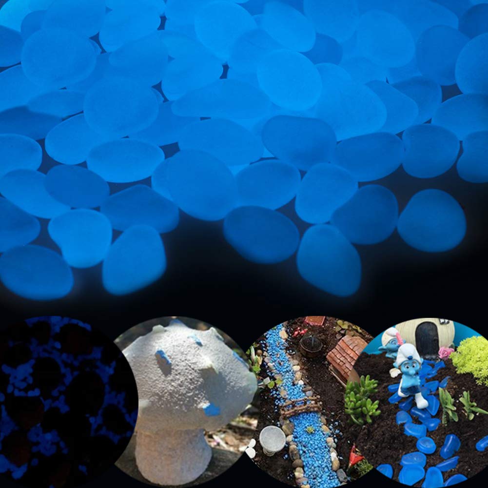 Glow in The Dark Pebbles for Outdoor Decor, Garden Lawn Yard, Aquarium, Walkway, Fish Tank, Pathway, Powered by Light or Solar-Recharge Repeatedly, Luminous Pebbles (Blue-200)