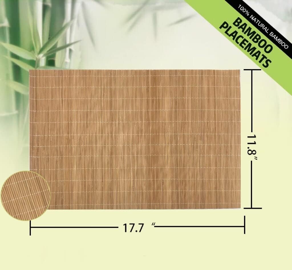 ANDSTAR Set of 24 Bamboo Placemats 17.7X11.8Inch Sushi Rolling Mat Japanese Style Bamboo Mat Natural Place Mats Washable Heat Resistant Table Mats for Dinner Dining Table Wedding Parties（Brown）