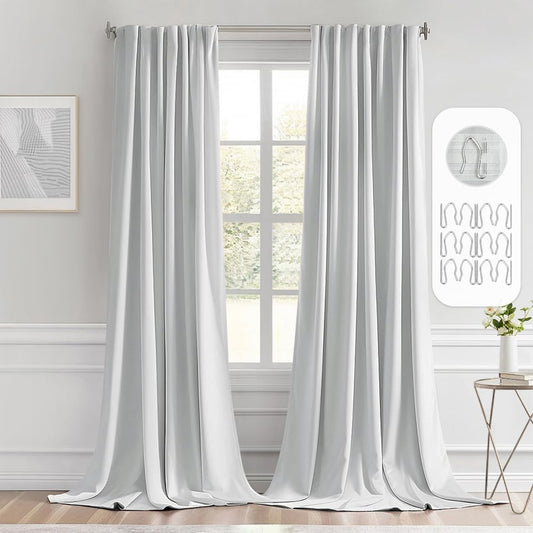 MIULEE Back Tab Light Blocking Curtains 108 Inch Long 2 Panels Set for Living Room Bedroom Privacy, Greyish White Rod Pocket/Pinch Pleated Extra Long Thermal Insulated Room Darkening Blackout Drapes