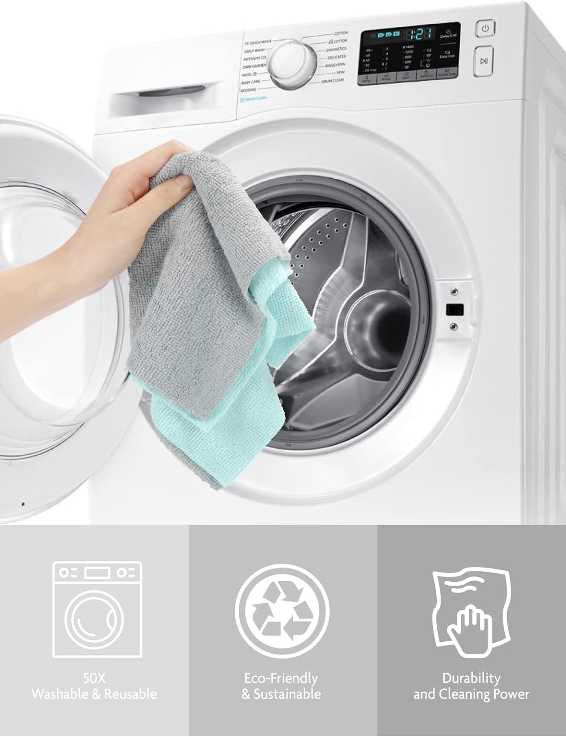 Fantasticlean Microfiber Cleaning Cloth Roll -75 Pack, Tear Away Microfiber Towels, 12" x 12", Reusable, Washable, Scratch Free, Ultra Absorbent Dish Rags for Car, Home, Garage or Shop (Blue)