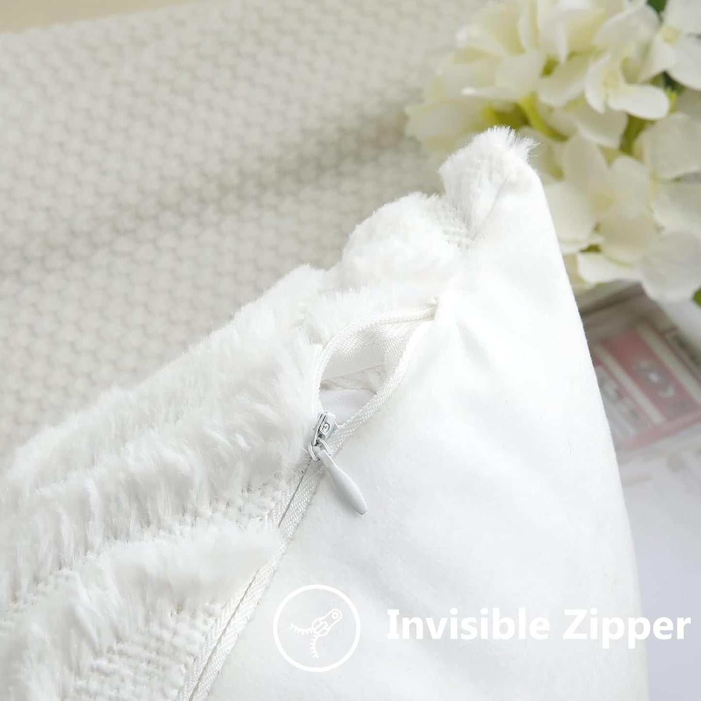 decorUhome Fall Throw Pillow Covers 24x24 Inch Set of 2, Soft Plush Decorative Faux Fur White Solid Couch Pillow Covers, Accent Farmhouse Neutral Square Euro Pillow Cases for Sofa Bed Living Room