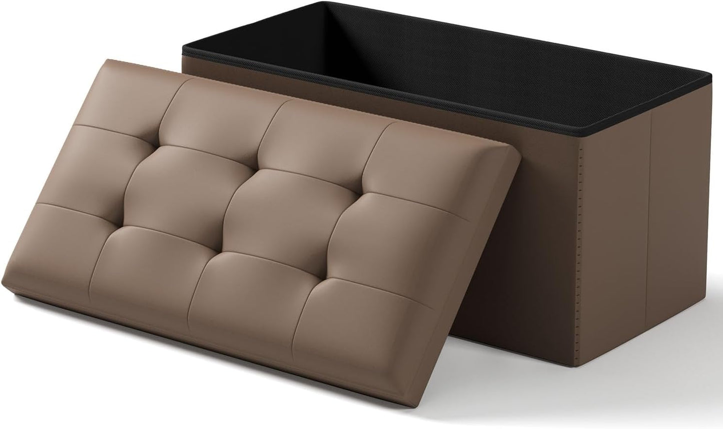 Storage Ottoman Bench, Folding Ottoman Foot Rest, 15 x 30 x 15 Inches, End of Bed Bench,Storage Chest, for Living Room, Bedroom, Hallway, Entryway, Brown