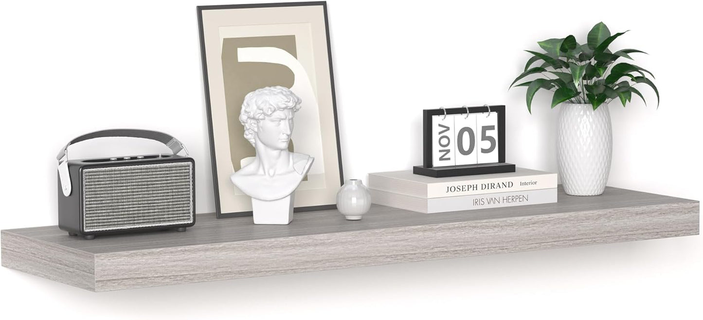 Floating Shelves - 10.3 Inch Deep Wall Shelf for Decor & Storage - Wall Mounted Display Shelving with Invisible Heavy-Duty Metal Bracket - 36" W x 10.3" D x 1.8" H - Set of 1 - Rustic Grey