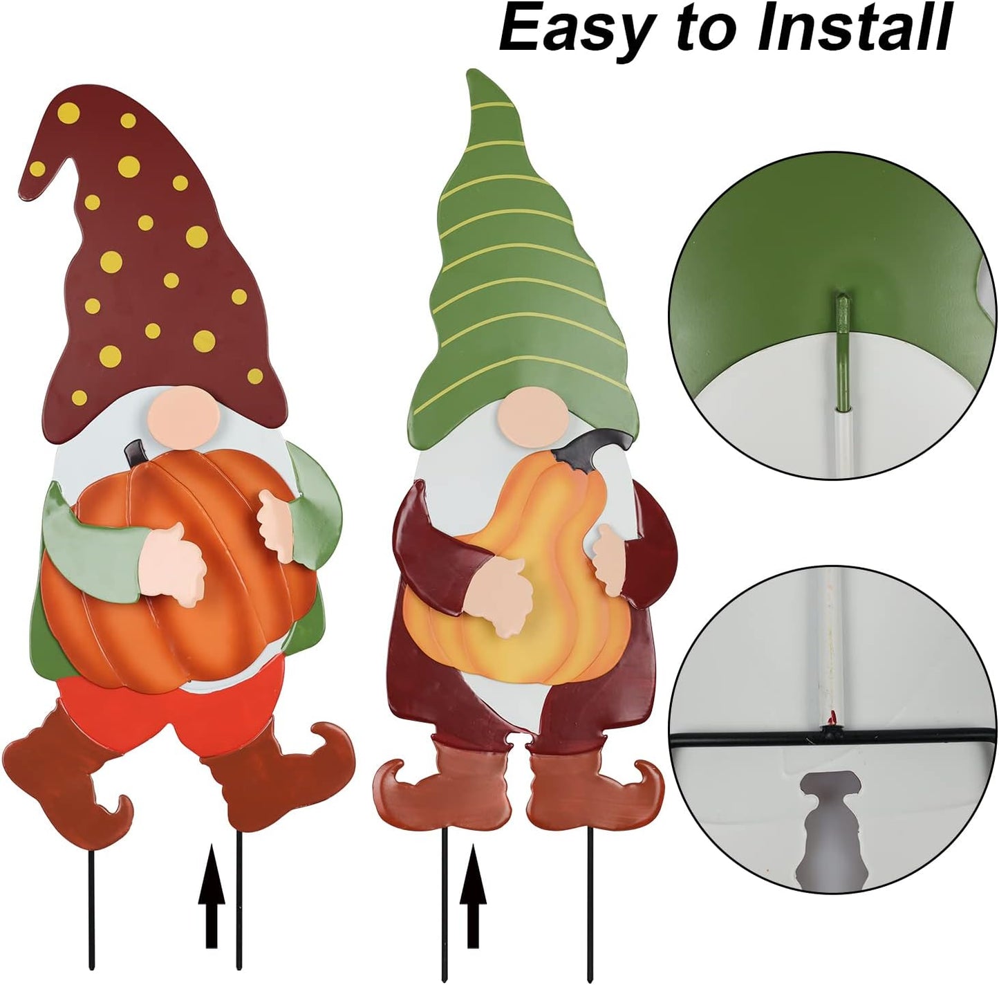 YEAHOME Fall Decorations for Home Outdoor, 2 Pack 25" Decorative Garden Stakes with Gnomes Pumpkin for Fall Decor, Metal Yard Signs for Outside Garden Lawn Porch Patio Thanksgiving Decorations