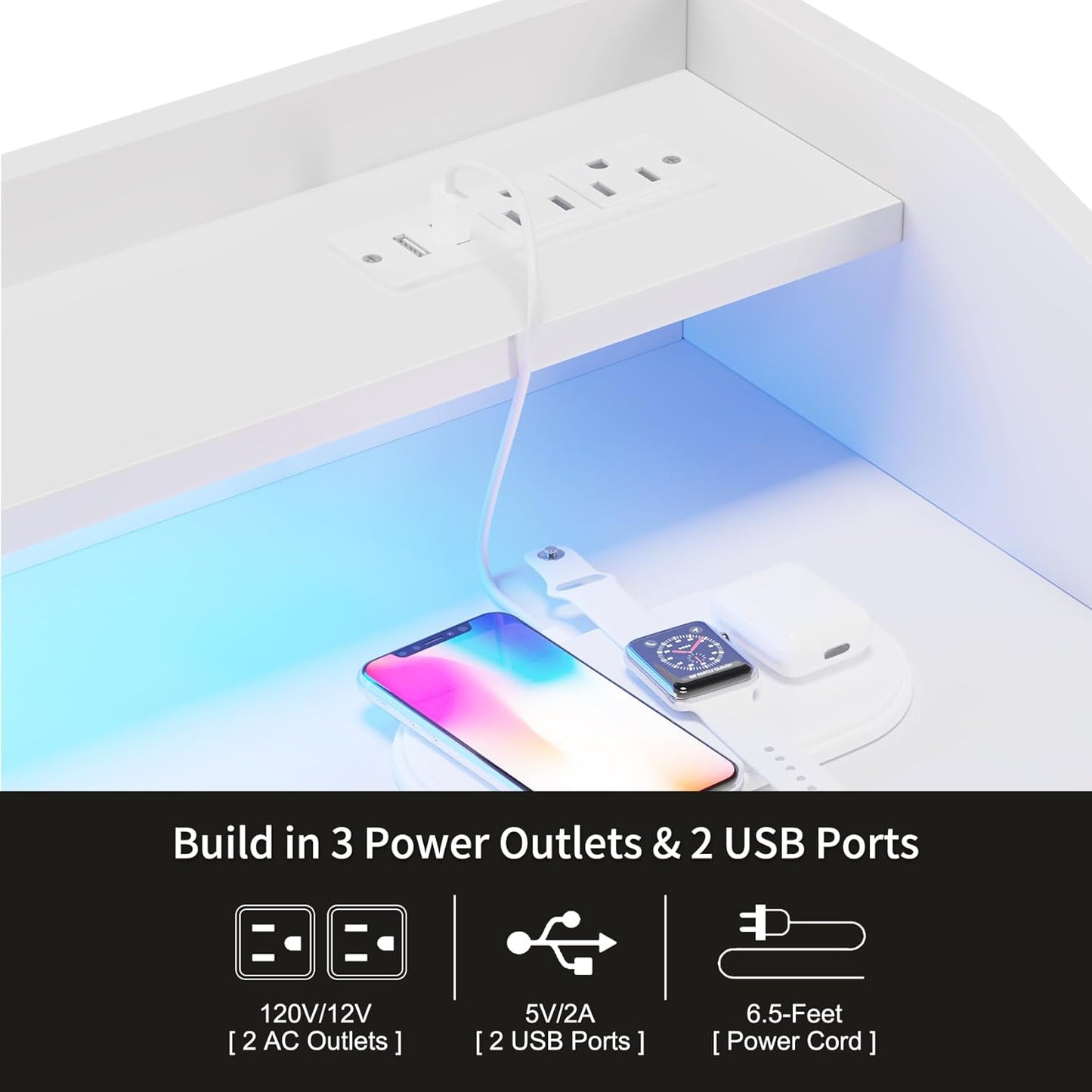 LUMTOK Modern 5 Dresser with LED Hanging Rack, Dresser with Clothes Rack, Hanger Rack, and Storage Drawers, Drawer Dressers with Coat Racks for Bedroom Living Room, Entryway, Closets (White)