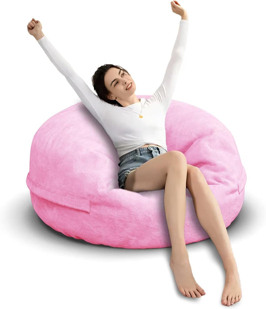Bean Bag Chair for Adults 3FT,Soft Removable Cover for Teens/Girls Bedroom,Fluffy Giant Round Floor Beanbag Lounger Chairs (No Filler,Pink)