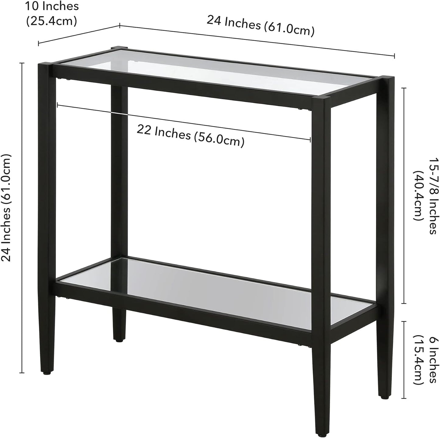 Henn&Hart 24" Wide Rectangular Side Table with Glass Shelf in Blackened Bronze, Table for Living Room, Bedroom