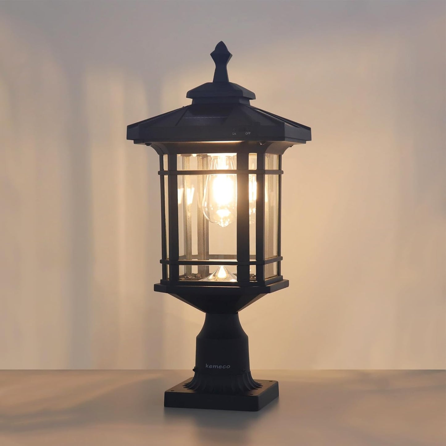 Kemeco Solar Post Light Outdoor, ST4338Q Dusk to Dawn Post Lamp Solar Powered with Pier Mount Base for Pole Pillar Gates Yard Garden Pathway