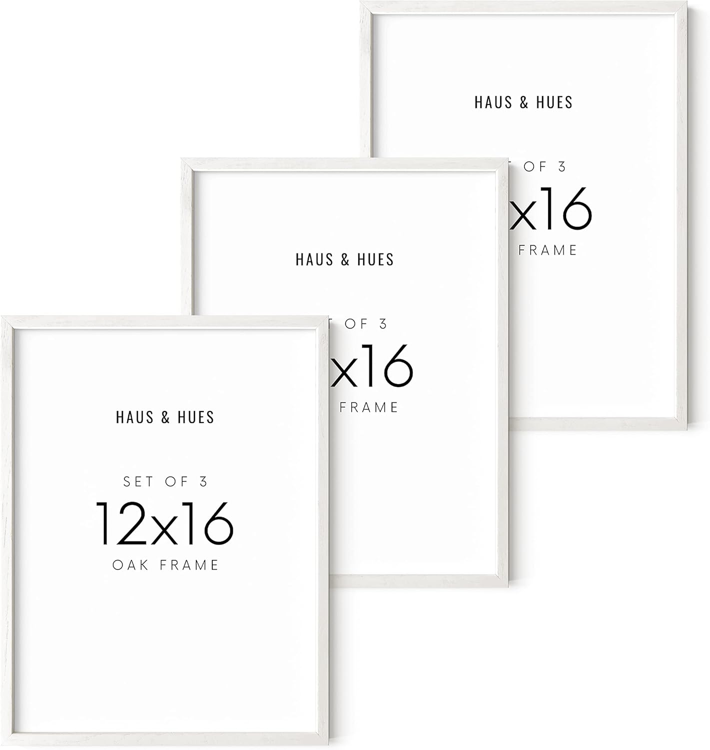 HAUS AND HUES Set of 3 12x16 White Frames - Picture Gallery Wall Frame Set, 12 by 16 Photo Set,12 x Wood (White Oak Frame)