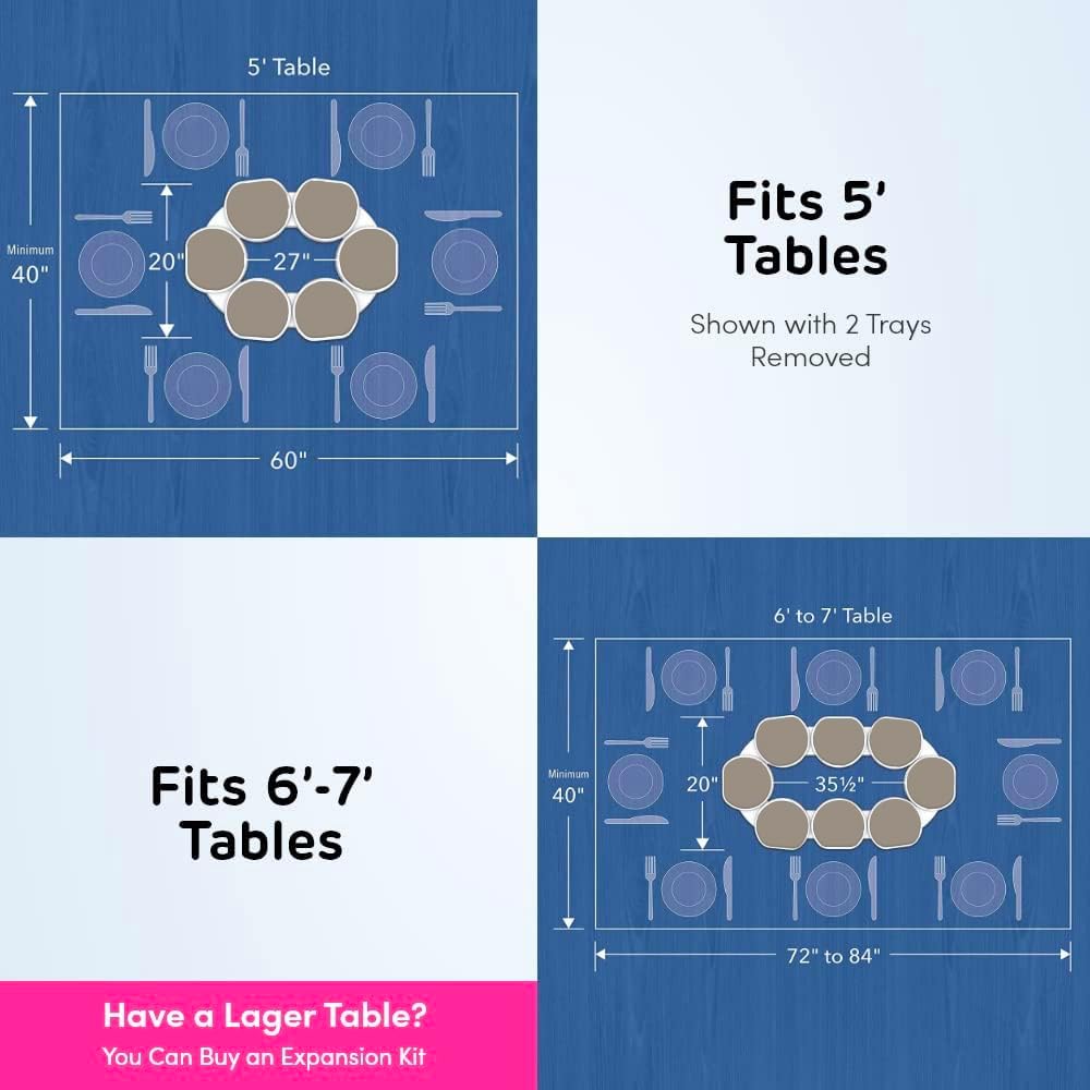 Full Set - Greige - The First Patented Lazy Susan Turntable Expandable for Rectangular & Oblong Tables - Kitchen & Dining Tables - Great Gift! Parties & Gatherings.