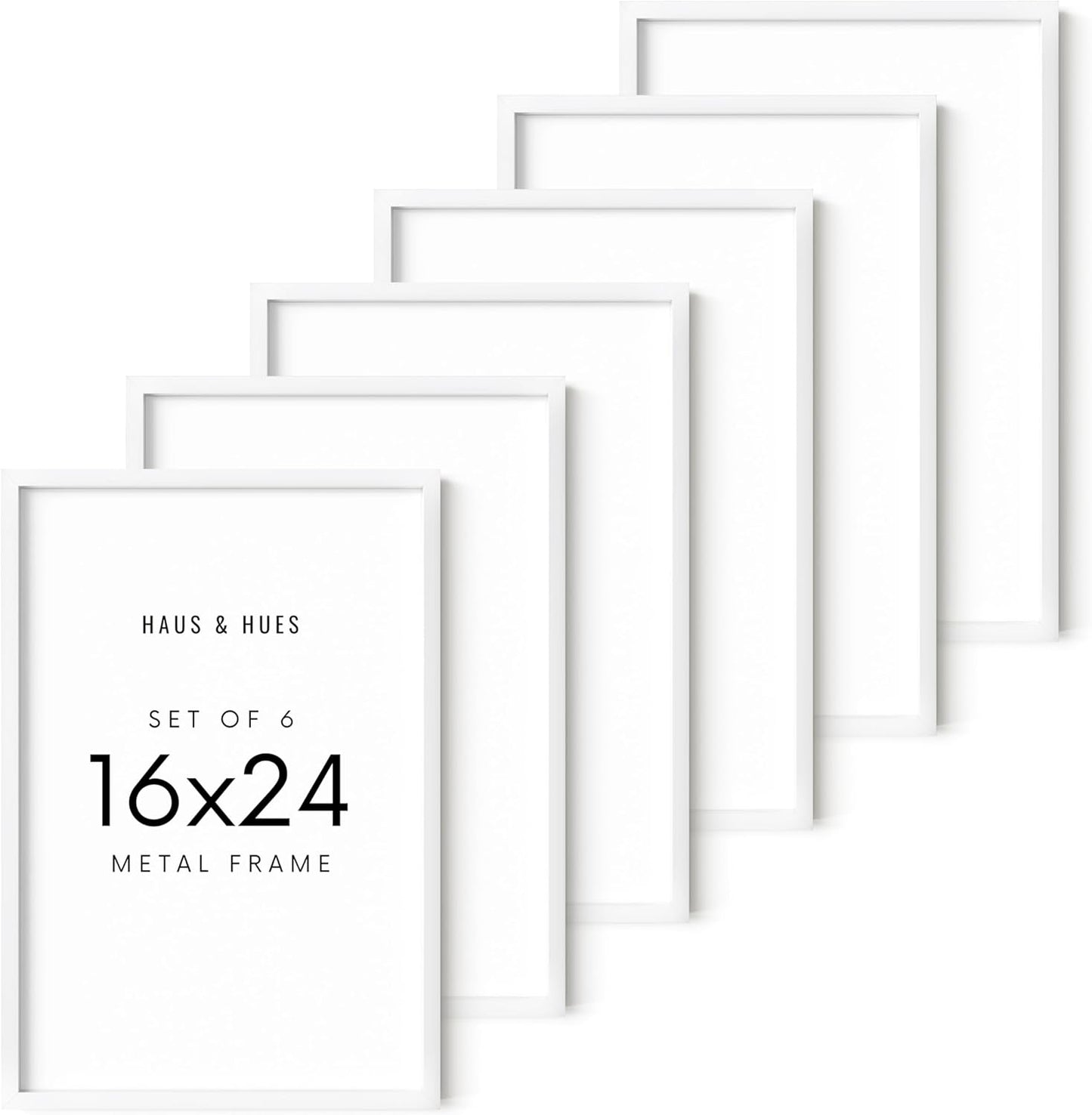 HAUS AND HUES 16x24 White Metal Picture Frames - Features Premium Aluminum, Vertical & Horizontal Hang, Shatterproof Plexiglass - Perfect for Home, Room, Office (16x24 in, White, Set of 6)