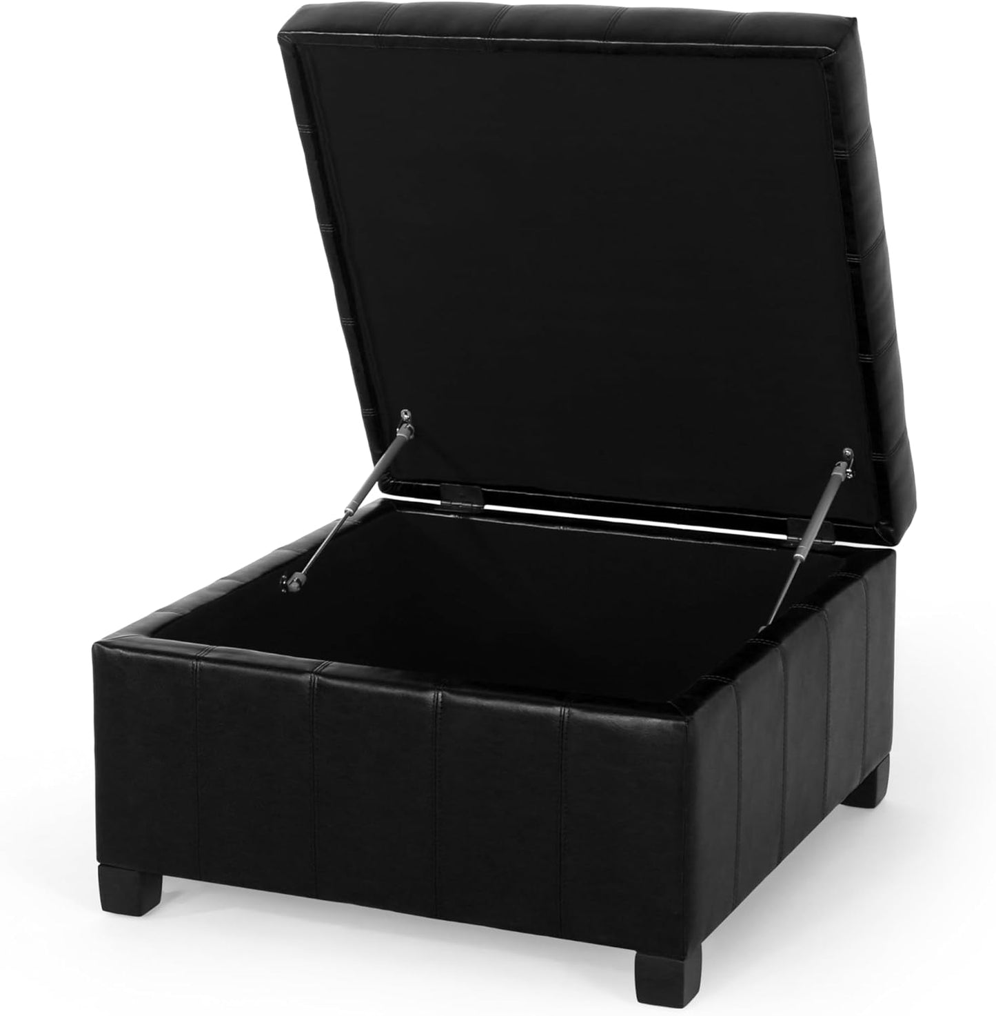 Christopher Knight Home Faux Leather Storage Ottoman Square Ottoman End of Bed Ottoman Cube for Bedroom Entryway Foot Rest Stool with Hinged Lid 30.25" x 30.25" x 18", Black