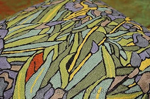 Van Gogh Irises Pillow Cover Green Floral Pillowcase Needlepoint Flower Chair Cushion Accent Botanical Flowery Outdoor Cushions Plant Hand Embroidered Wool Size 18x18
