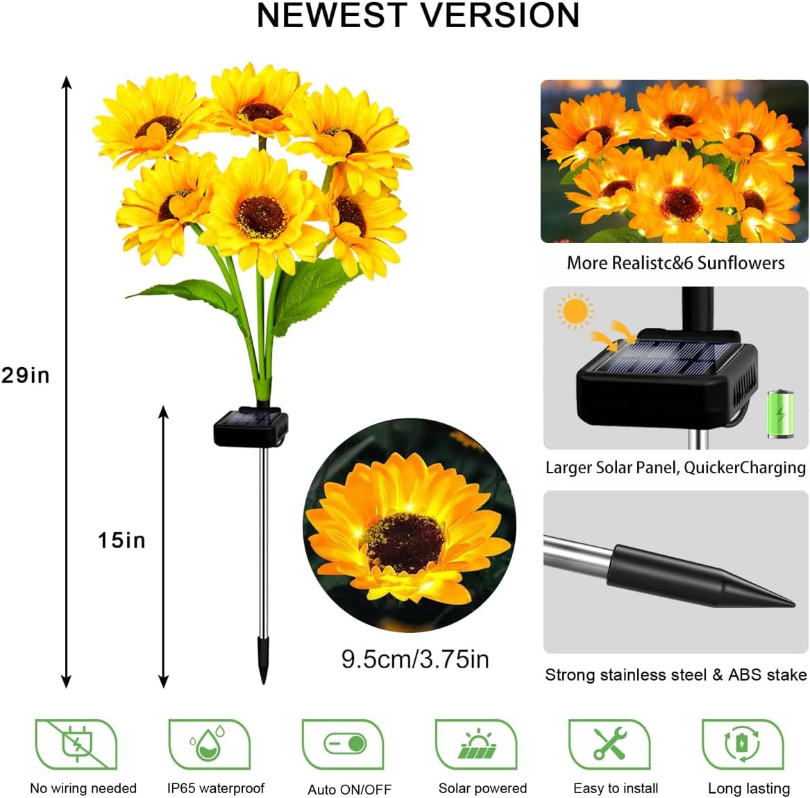 Solar Sunflower Lights 2 Pack with 12 Sunflower Solar Lights Outdoor Garden Decor Birthday Gift for Mom Women Grandma,Waterproof Solar Flower Garden Stake Lights for Yard Landscape Patio Lawn Pathway