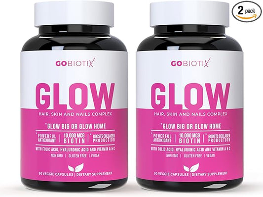 Glow Vitamins - Hair Skin and 10,000mcg Biotin 180 Capsules