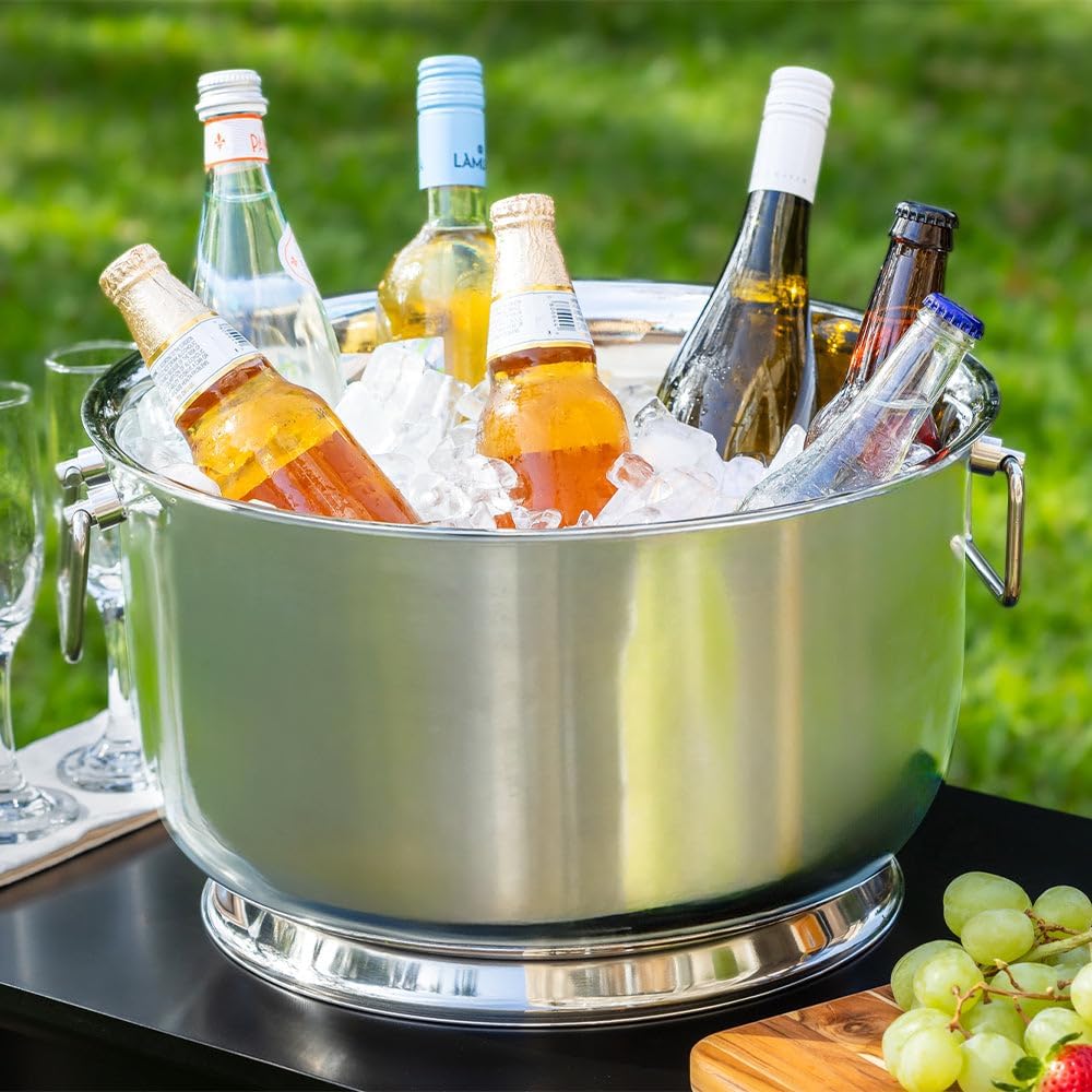 Sol Living Insulated Beverage Tub Large Ice Bucket with Handles Double Wall Stainless Steel Ice Bucket and Cooler for Wine, Drinks, Bar, Party, and Gift Beverage Cooler for Indoor and Outdoor Parties