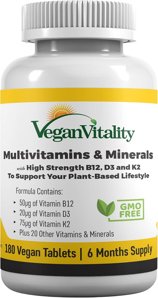 Vegan Multivitamins & Minerals for Women B12, D3 D3 & K2. 180 180 Multivitamin 6 Months