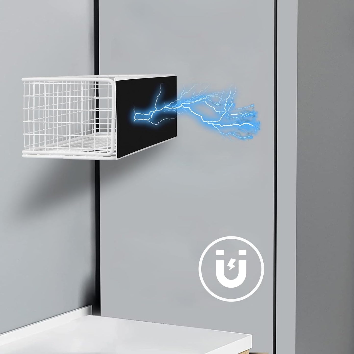 Magnetic Stotage Basket, Magnetic Shelf for Fridge, Magnetic Spice Rack Wire Mesh Magnetic Organizer Holder Accessories for Office Kitchen Classroom Storage,White, 9.44" x 4" x 3.14"