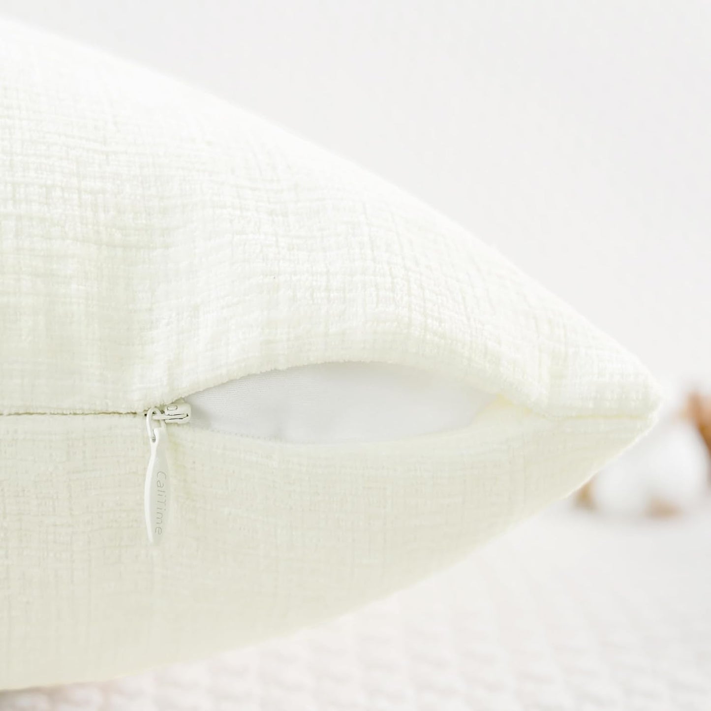 CaliTime Throw Pillow Covers Decorative 20 X 20 Inches Pack of 2 Cozy Chenille Cushion Cases for Couch Sofa Bed Living Room Home Cream