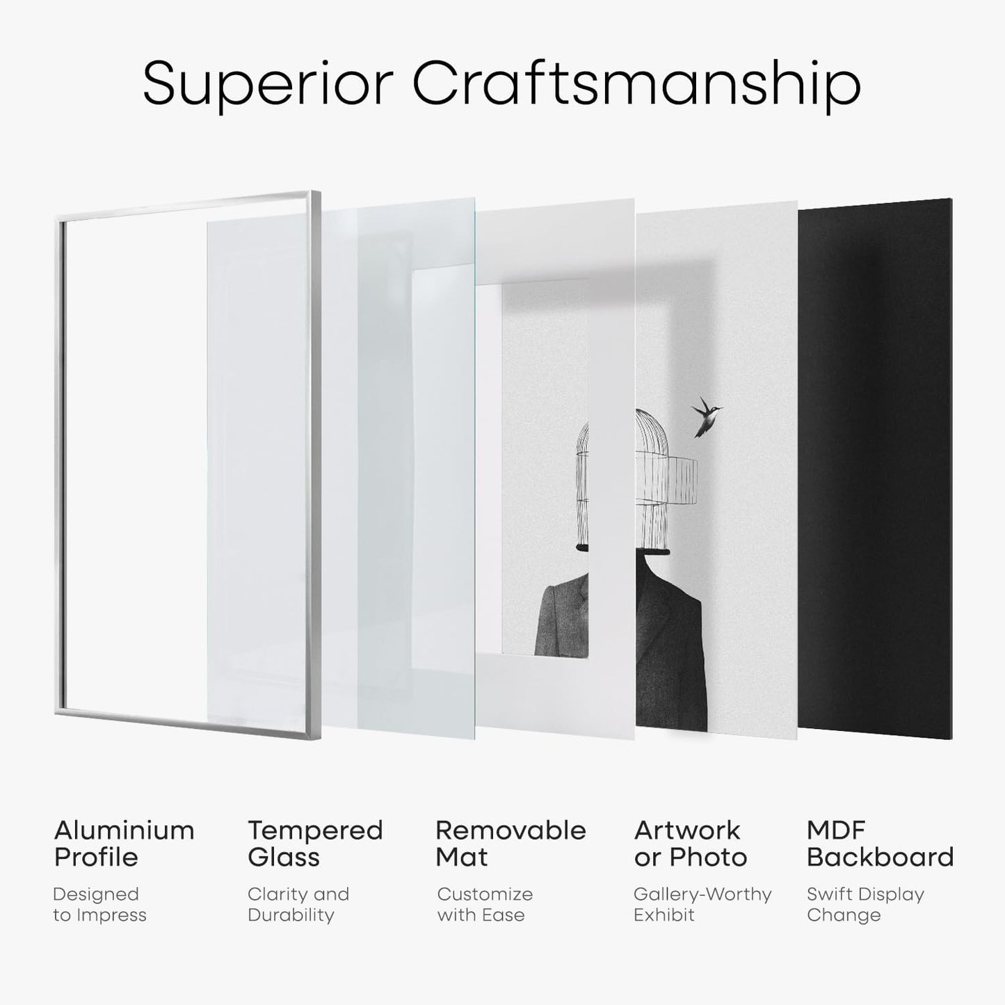 Homeforia 10x10 Picture Frame Silver, High End Metal 10 by 10 Square Frames with Mat 8 x 8 inch Photo, 10by10 Poster Frame Matted to 8x8 Art, Wall or Tabletop Frame, Tempered Glass, Wall Kit, Set of 1