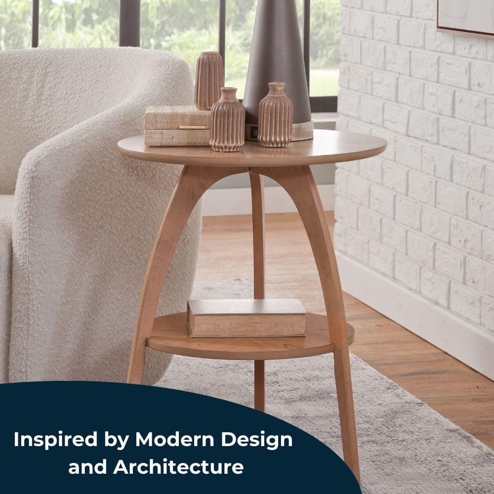 Martin Svensson Home LAX 20" Round End/Side Table with Storage, Light Oak