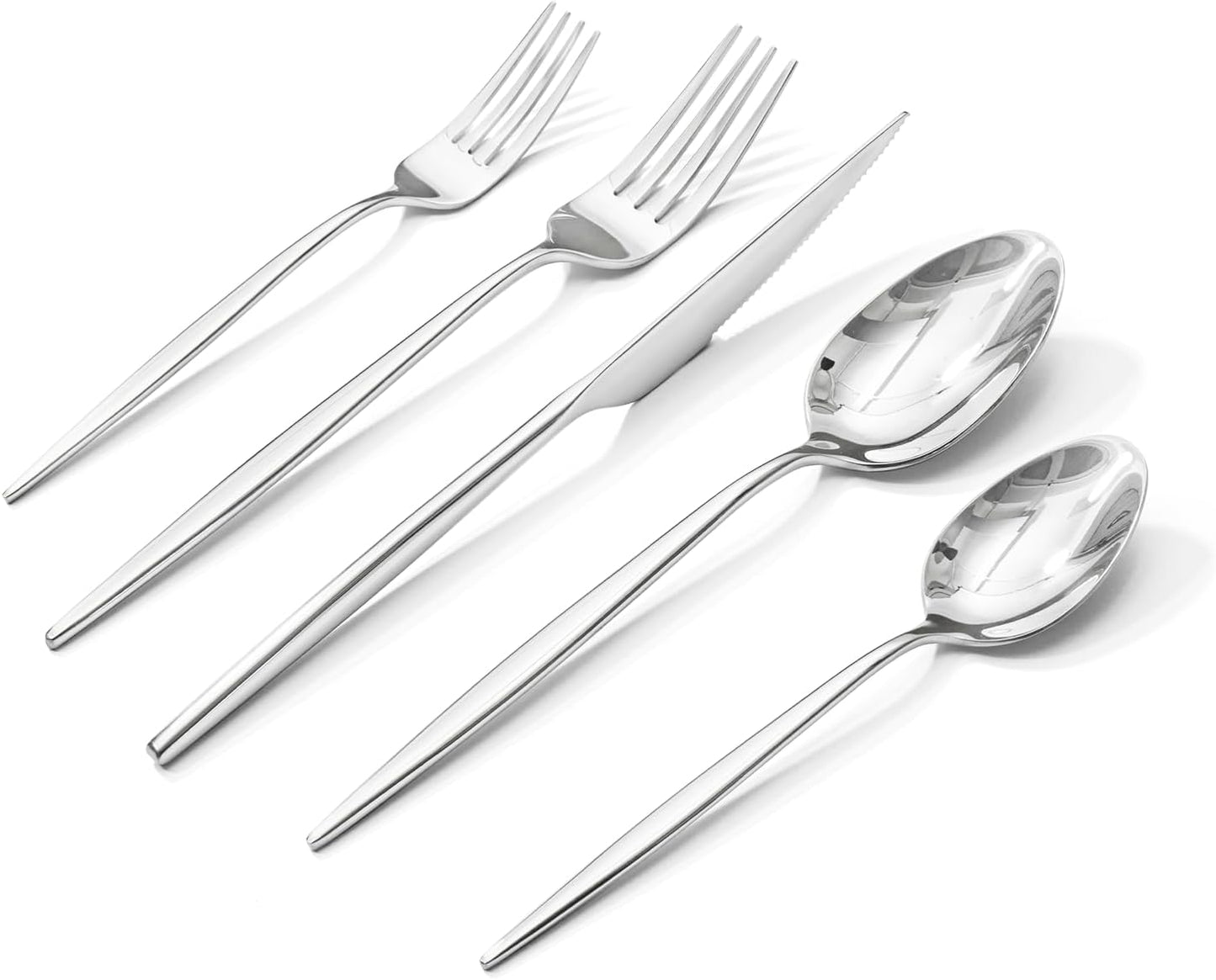 KINGSTONE Silverware Set, 5-Piece Flatware Set Cutlery Set Premium 18/10 Stainless Steel, Tableware Include Forks Knives Spoons for Home Kitchen Restaurant Wedding, Dishwasher Safe