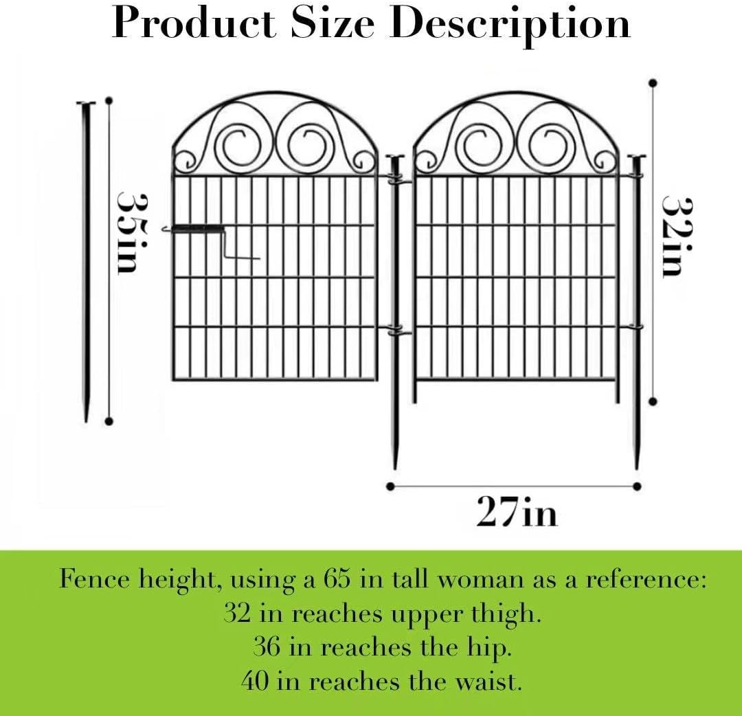 Tall Garden Fence Animal Barrier with Gate, 32 in(H) 16 Panels Garden Fences and Borders for Dogs, Dog Fence Outdoor for Yard, Total Length 35 Ft Metal Temporary Fencing│Patented