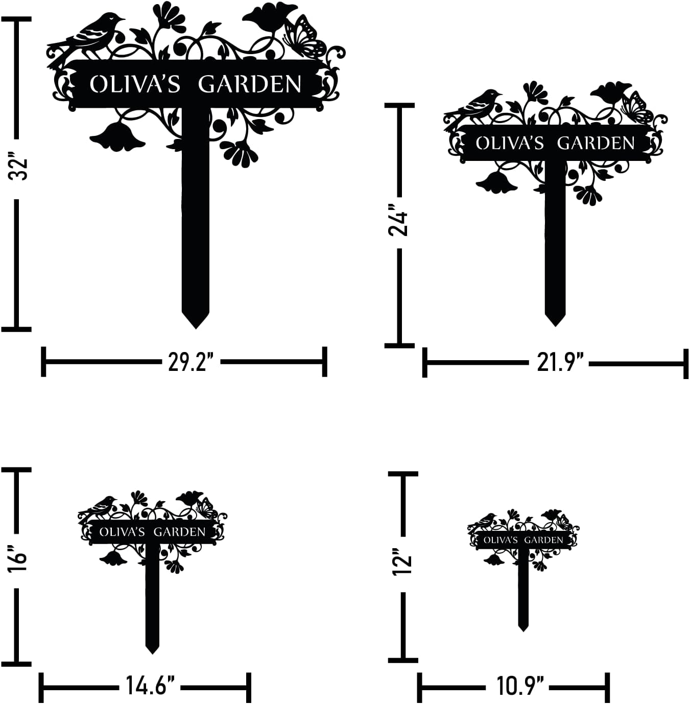 Customized Metal Birds and Flowers, Personalized Garden Sign with Stake, Gardening Decor for Outdoor, Patio and Farmhouse Decorations