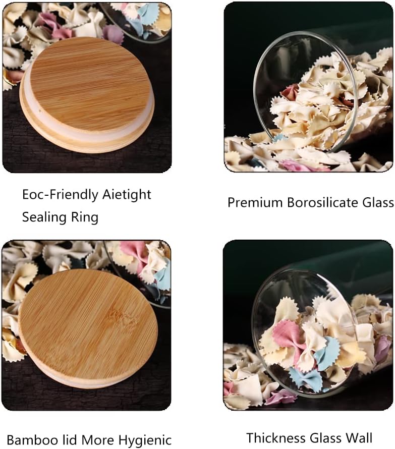 Glass flour Jars with Airtight Lids, 6 Pack Sugar and Flour Salt Containers Set, Extra Large Glass Rice Jar with Bamboo lid for Kitchen, Brown Suger, Beans, Groub Coffee (100OZ/54OZ/27OZ)